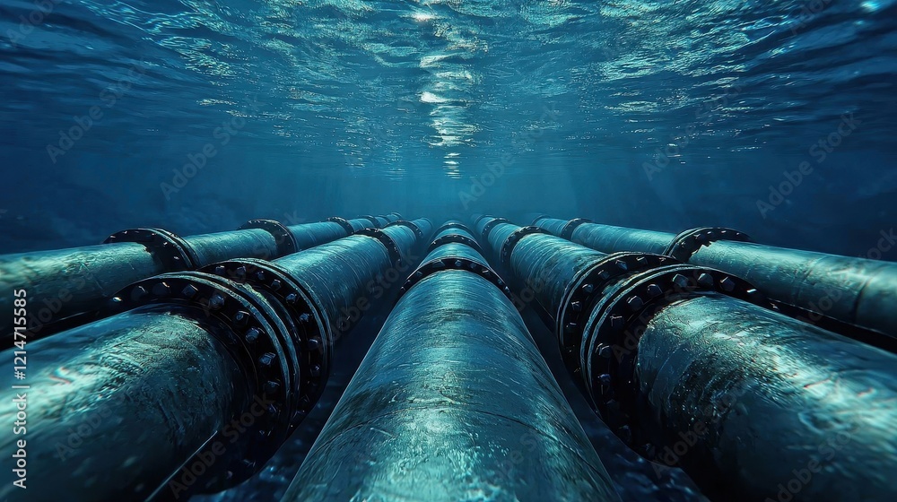 Striking 3D visualization of industrial structures beneath the ocean.