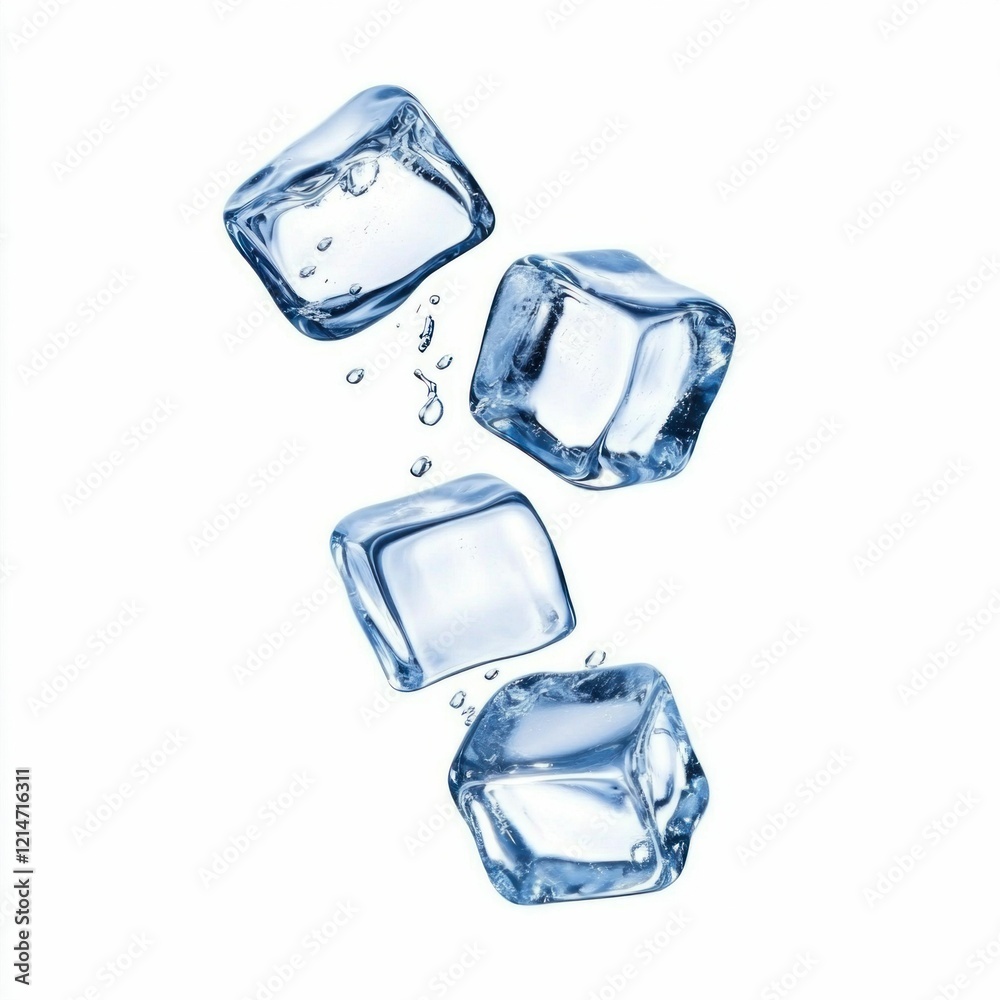 Transparent Ice Cubes with Water Droplets Isolated on White Transparent Ice Cubes with Water Droplets Isolated on White