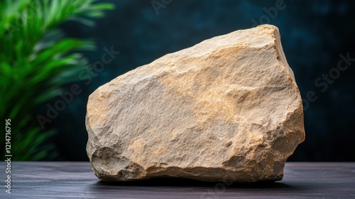 A close-up view of a textured rock against a softly blurred background, suitable for nature-themed projects, geological studies, or as a decorative element in design, photo