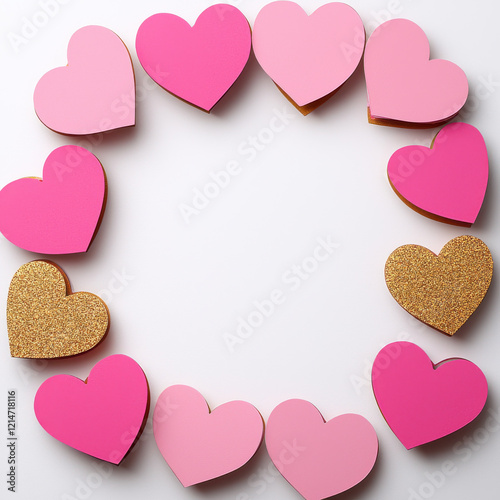 Pink and gold heart shaped frame with white center