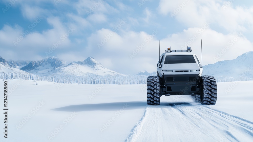 Cutting-edge autonomous vehicles traversing a snow-covered landscape using thermal imaging and adaptive traction control technology