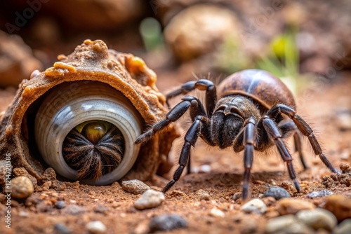 Trapdoor Spider (Cteniza sauvagesii) Predating a Landsnail in Capo Caccia, Sardinia, Italy photo