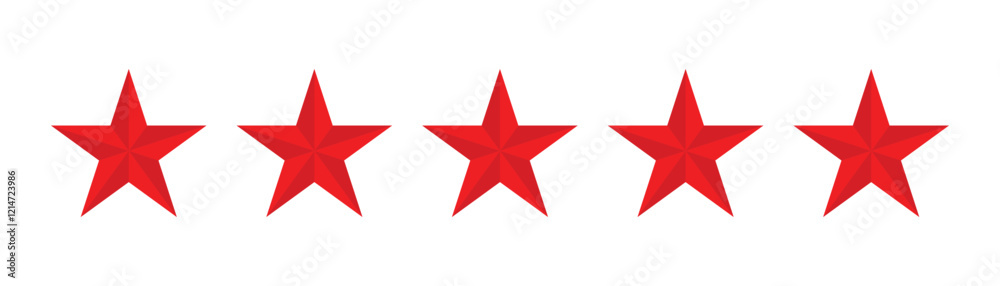 Five Red Stars Rating Graphic. Five Red Stars Illustrate Excellent Customer Feedback.
Five Red Stars Rating Graphic. Five Red Stars Illustrate Excellent Customer Feedback.