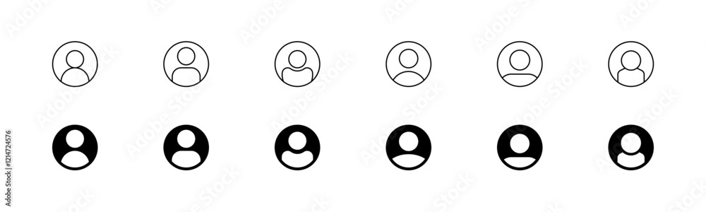 Person avatar icon set. Outline user avatar in circle. Profile person icon