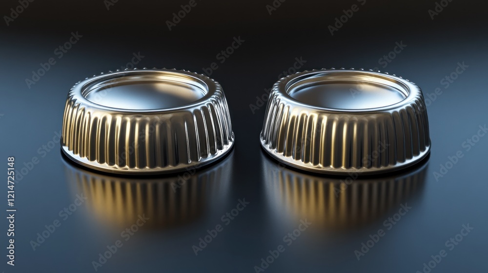 Two metallic knobs on dark surface, studio shot Two metallic knobs on dark surface, studio shot