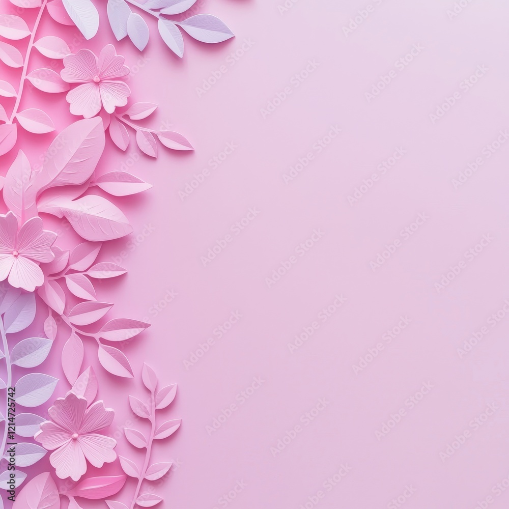 Gradient floral for Valentine's day background. Pink floral paper cutouts on a pastel background. Gradient floral for Valentine's day background. Pink floral paper cutouts on a pastel background.