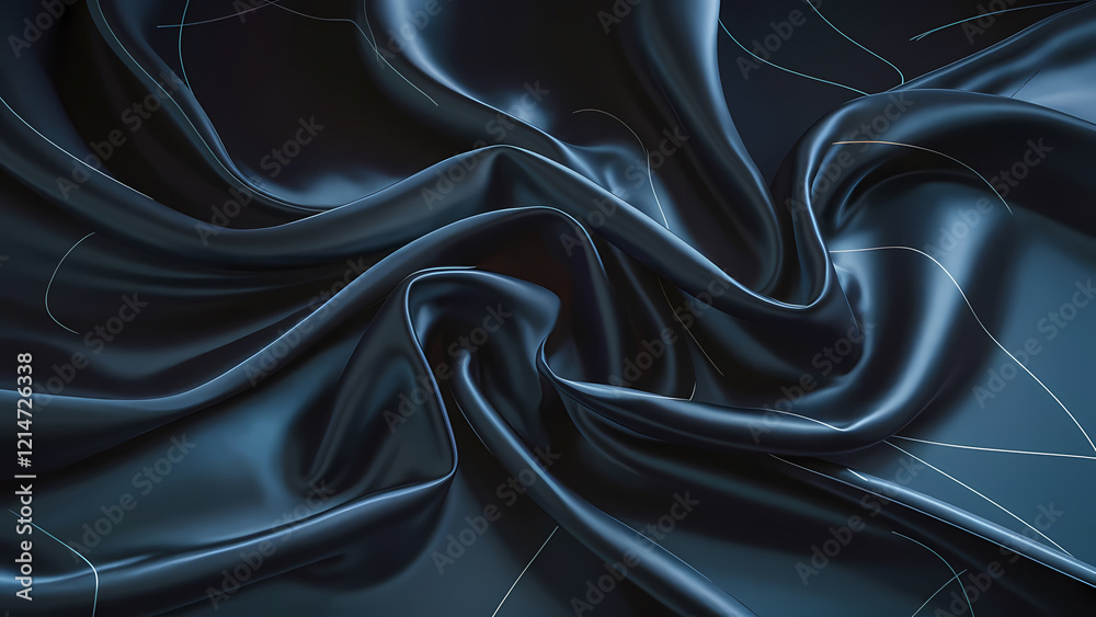 Fototapeta premium A Silk Satin Fabric in Navy Blue Showcasing Its Luxurious and Elegant Texture Features Soft Wavy Folds and Elegant Drapery Creating a Sense of Fluidity and Movement - Digital Art