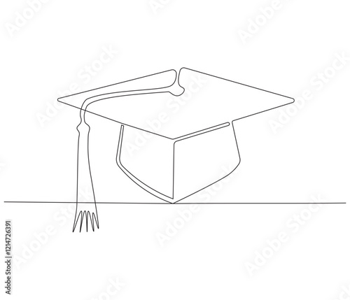 Graduation cap one continuous line drawing. Studying thin symbol or logo in simple linear style. Concept vector art for university or college. Editable stroke. Doodle line illustration