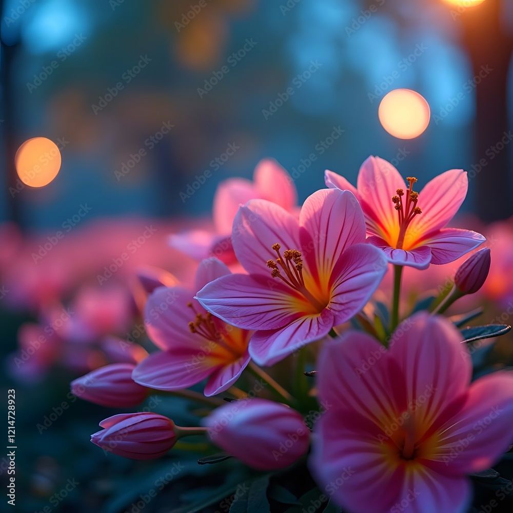 Fototapeta premium Enchanting Macro Flora Vibrant Park Blooms in Fluorescent Light