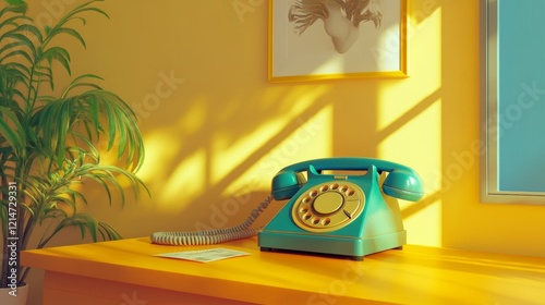 3d illustration. Vintage phone reciever on yellow background. 