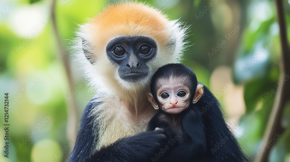 Fototapeta premium Mother Monkey holding her baby
