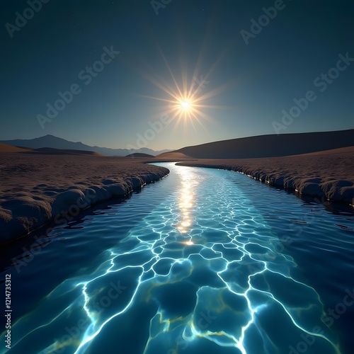 Desert Mirage Mesmerizing Water Shimmering in Lamp Light photo