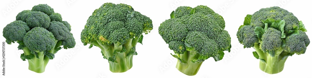 Eco friendly. Fresh broccoli arranged in a row against a white background. Eco friendly. Fresh broccoli arranged in a row against a white background.