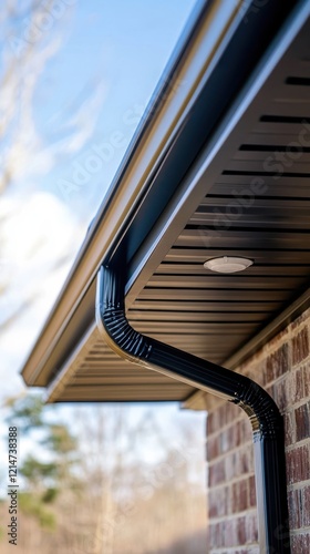 Black Gutter System Installed On Brick House