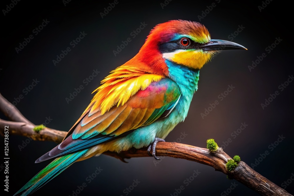 Obraz premium Vibrant Exotic Bird Studio Portrait: Colorful Feathers & Unique Texture