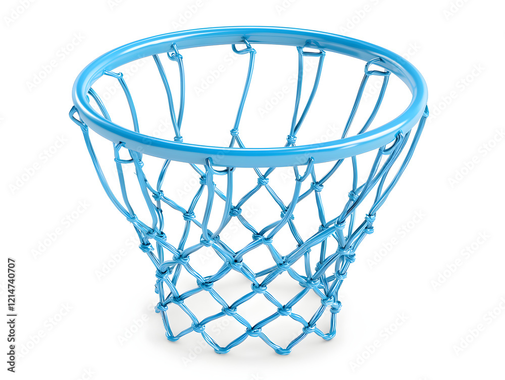 Obraz premium vibrant blue basketball net against clean white background, perfect for sports themed designs. This captures essence of basketball and athleticism