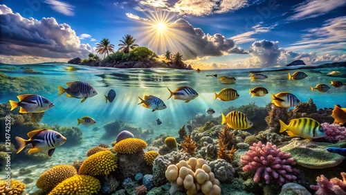 Vibrant Huahine Coral Reef: Triggerfish & Sunlight, French Polynesia photo