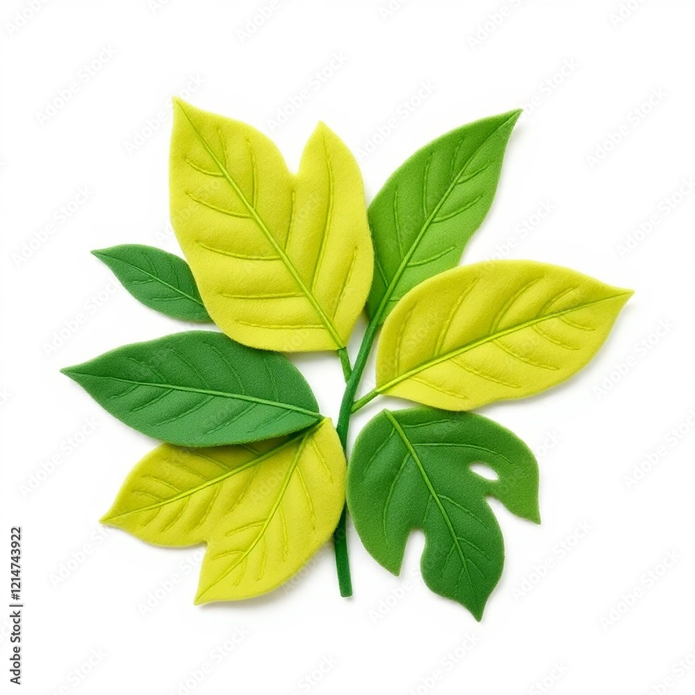 Green and yellow leaves on white background Green and yellow leaves on white background