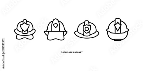 Firefighter helmet vector icon set filled and outlined style.