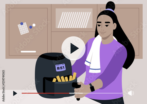 Step into the world of quick and healthy cooking as a talented individual prepares golden fries using an innovative kitchen device, showcasing an effortless frying technique