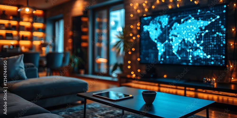 Technology Smart home with connected devices and digital icons Glowing house with symbolism Technology Smart home with connected devices and digital icons Glowing house with symbolism
