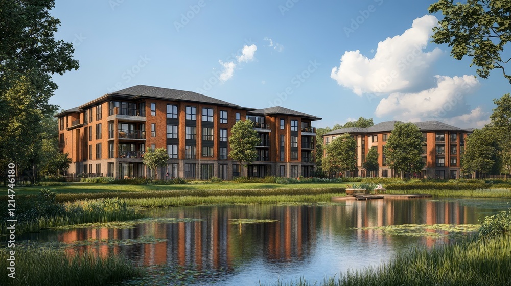 Fototapeta premium Modern Apartment Complex by the Lake