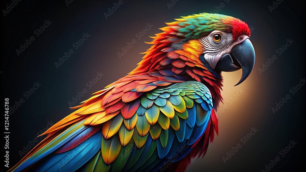 Vibrant Parrot Bird, Isolated, Full Color, Low Light Photography Vibrant Parrot Bird, Isolated, Full Color, Low Light Photography