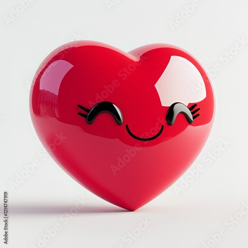 3D comic Red heart icon, in happy mood isolated on white background, smiling  - Generative AI
