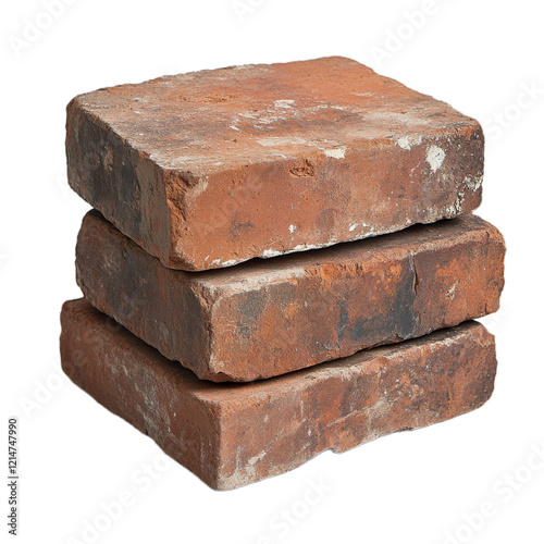 Stack of old bricks on isolated background. For presentations and design.