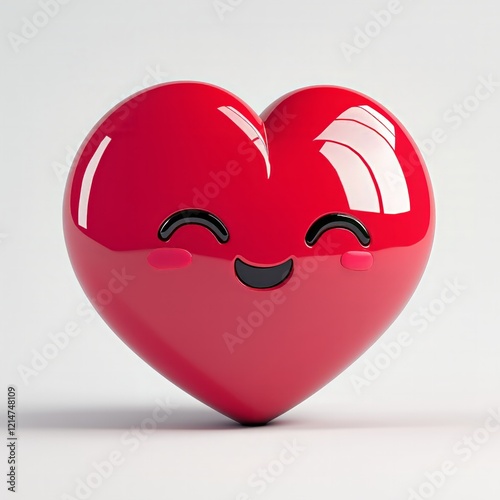 3D comic Red heart icon, in happy mood isolated on white background, smiling  - Generative AI