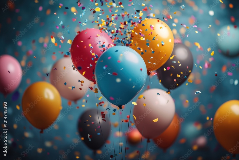 A Vibrant and Festive Scene of Balloons Floating with Confetti A Vibrant and Festive Scene of Balloons Floating with Confetti
