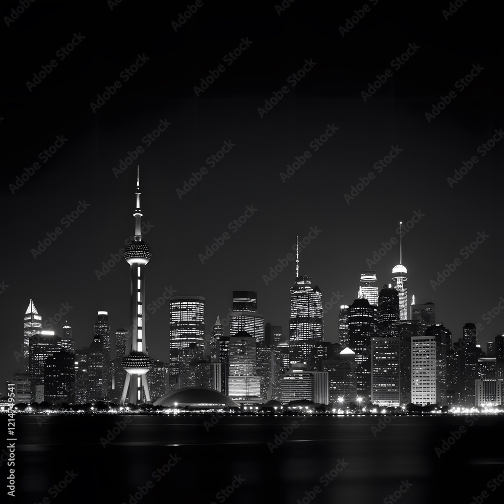 Obraz premium Nocturnal Cityscape Mesmerizing Monochrome Time-lapse