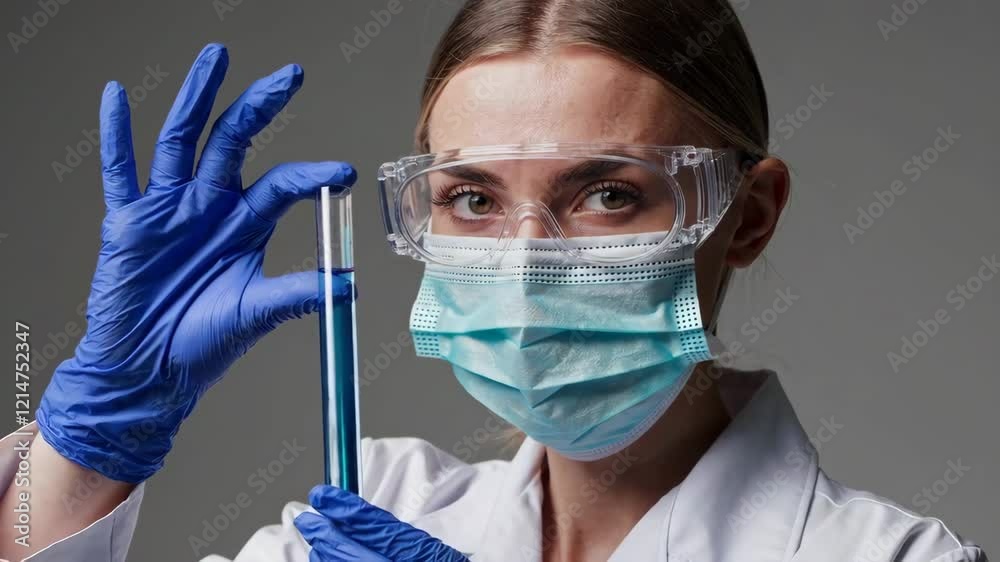 Scientist Holding Test Tube with Blue Liquid in Laboratory Footage Scientist Holding Test Tube with Blue Liquid in Laboratory Footage
