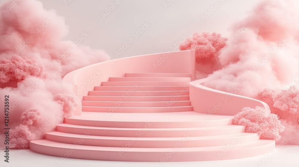 Pink Stairway to Cloudscape Illustration