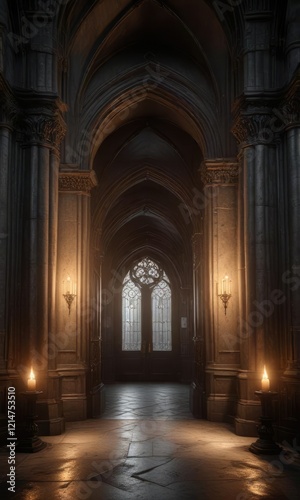 Wallpaper Mural dramatic gothic entrance with high ceilings and warm, glowing accents, entrance, accents, dramatic Torontodigital.ca