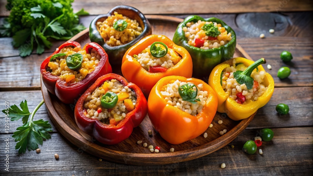 Vibrant Stuffed Bell Peppers: Bulgur, Veggie & Cheese Delight