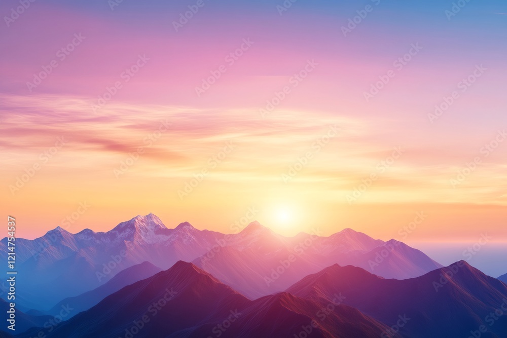 Majestic sunset over mountain range, scenic view Majestic sunset over mountain range, scenic view