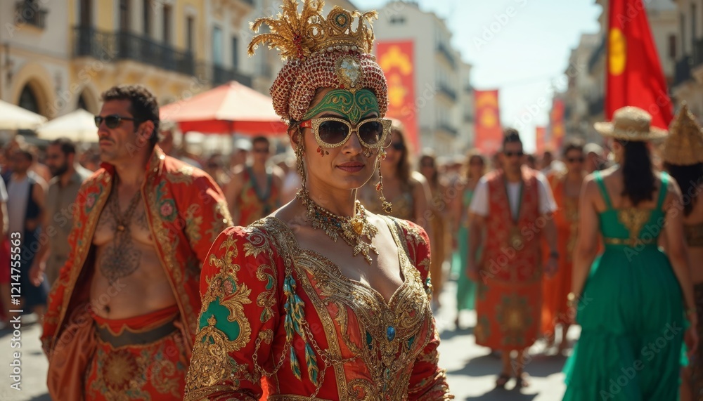 Fototapeta premium Woman in traditional costume during a cultural festival parade. Concept of celebration, tradition, and culture.