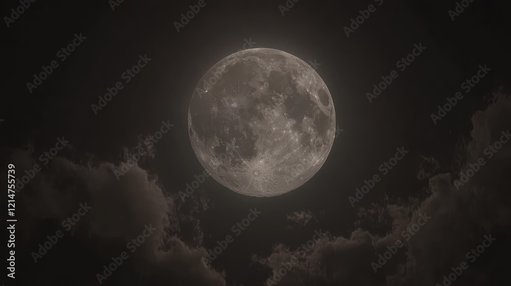 Full moon shining brightly through dark night clouds. Full moon shining brightly through dark night clouds.