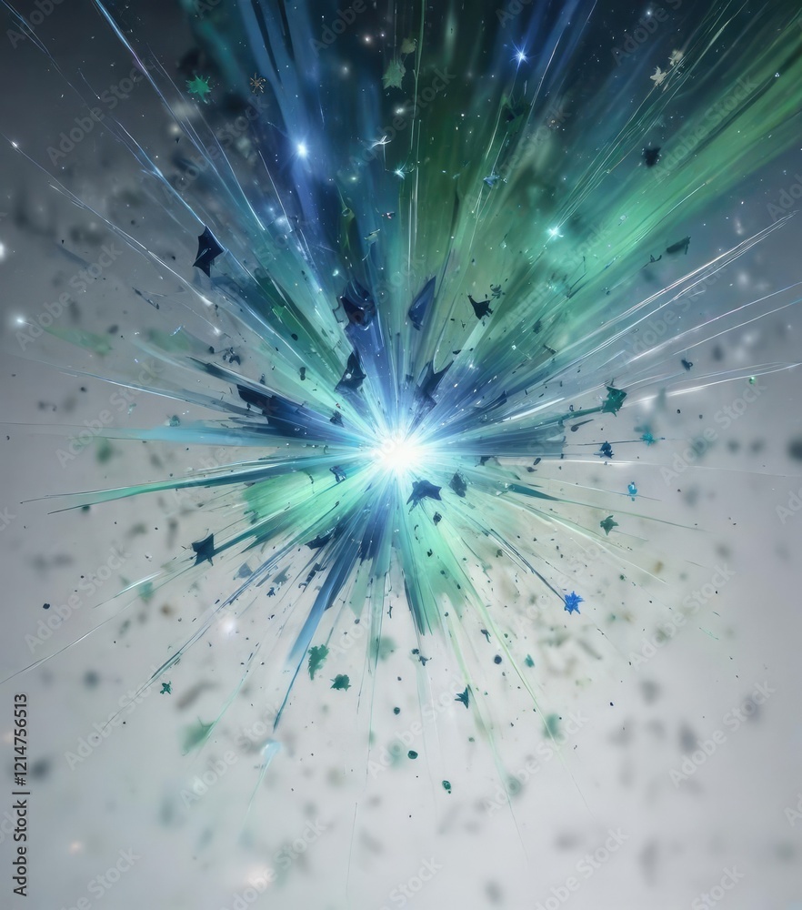 Obraz premium Creamy white background with multiple stars exploding in shades of blue and green , calming, abstract, serene