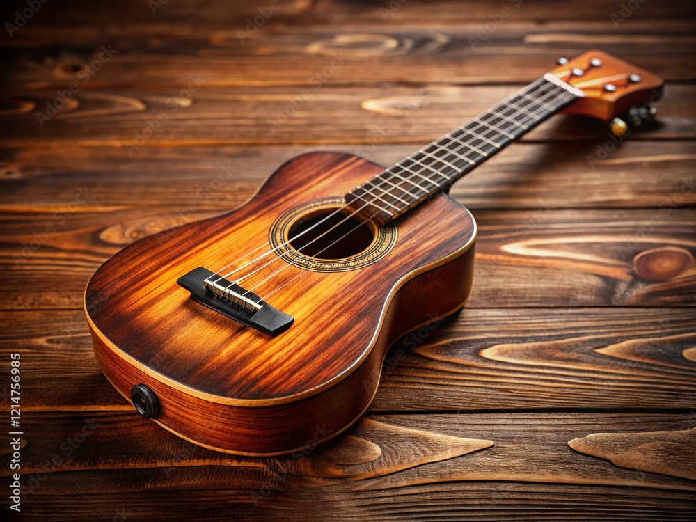 Fototapeta premium Vibrant Ukulele on Wooden Background: Close-up Product Shot