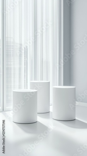 Modern Minimalist White Cylindrical Display Stands