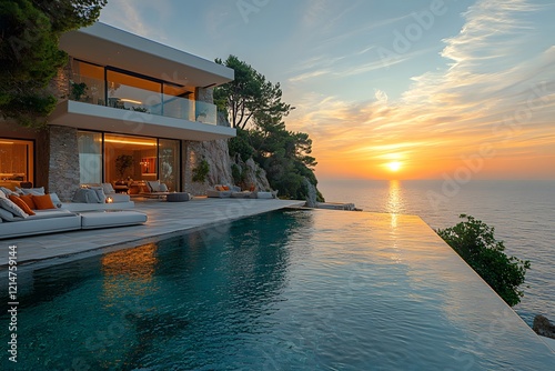 Stunning Cliffside Villa with Infinity Pool at Sunset photo