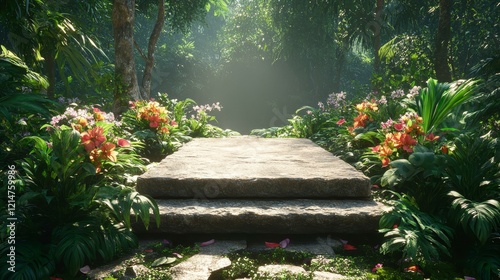 Tropical Garden Pathway with Stone Steps photo