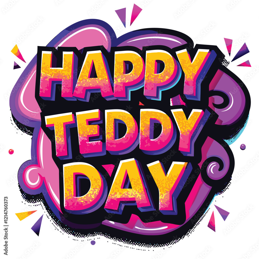 Fototapeta premium Happy teddy day Name Graffiti style