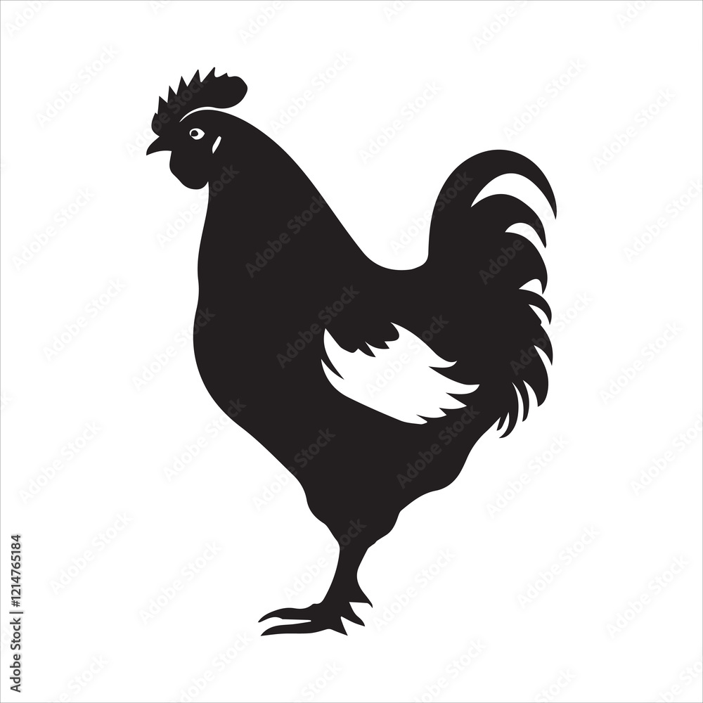 Elegant Black and White Rooster Silhouette Elegant Black and White Rooster Silhouette