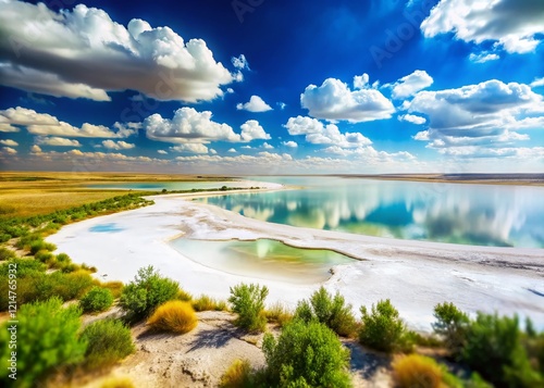 Baskunchak Salt Lake, Astrakhan Region, Russia: Aerial Tilt-Shift View photo