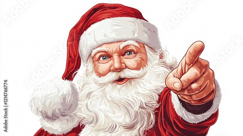 Santa Claus Illustration Pointing Finger Wide Angle