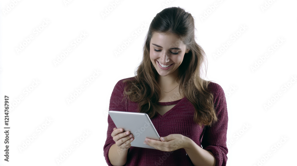 25 years old beautiful and attractive English teacher smiling, asking a student and taking a note on her tablet 25 years old beautiful and attractive English teacher smiling, asking a student and taking a note on her tablet