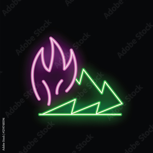 Neon sign style icon of a wildfire burning forest trees